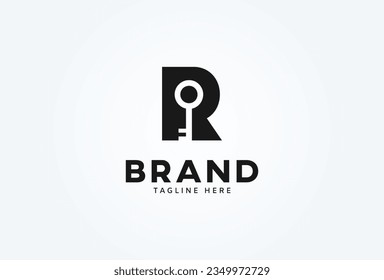 Logotipo de clave R inicial. letra R con la tecla interior. adecuado para logotipos de empresa e inmobiliaria. ilustración vectorial