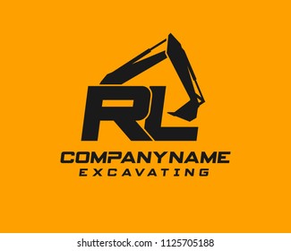Initial R L excavator logo concept vector with arm excavator template vector.