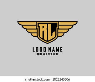 Initial R and L wing shield logo template vector