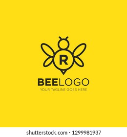 initial r letter bee logo vector illustration design template