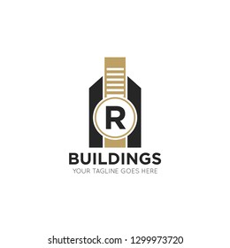 initial r letter building logo vector illustration design template