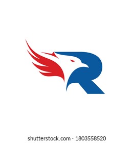 Initial R Letter Eagle Logo Icon with Creative Eagle Head Vector.