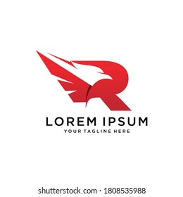 Initial R Letter Eagle Logo Icon with Creative Eagle Head Vector.