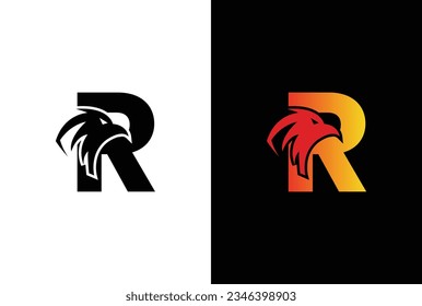 Initial R Letter Eagle Logo Icon with Creative Eagle Head Vector. R Letter Eagle Logo Illustration Design.