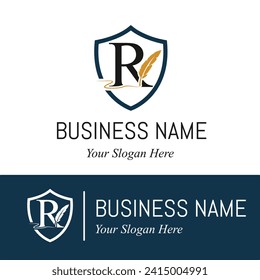 Initial R Letter with Feather Writing for Publisher, Notary, Writer Company Logo Idea