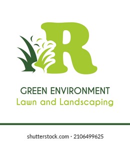 Initial R Letter with Green Grass for Lawn Landscaping Environment Garden Vegetation Home Care Management Service Business Logo Vector Idea