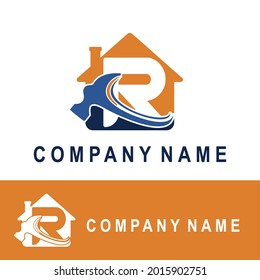 Letra R inicial con icono de martillo y de la casa para el contratista de construcción Rebuild Rebuild Maintenance Service Home Service Idea de concepto