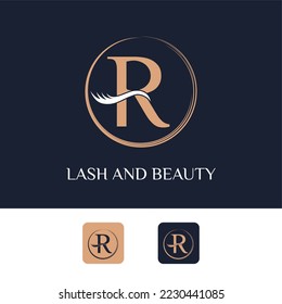 Carta inicial R con barra para la plantilla de vectores con logotipo comercial cosmético, maquillaje, belleza y spa