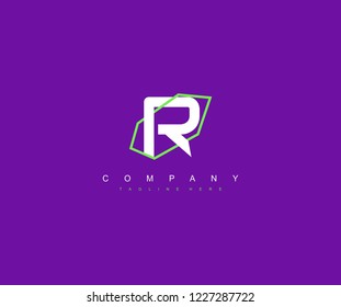 Initial R Letter Linked Green Diamond Outline Logotype