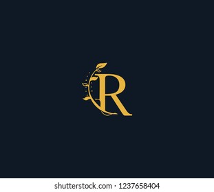 Initial R Letter Linked Swoosh Half Round Leaf Monogram Logotype