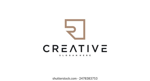 Initial R letter logo design with square lines. Premium Vector