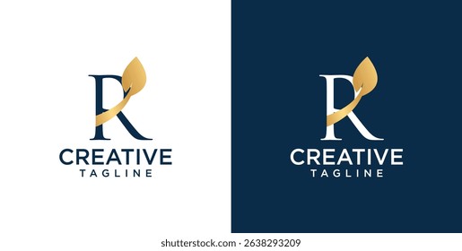 Initial R letter logo and leaf symbol. Leaf design elements, Initial R letter logo icon, Initial Logo Template