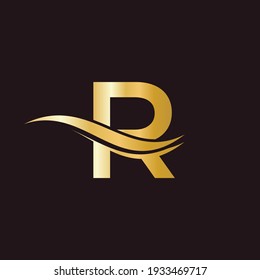 Initial R letter logo vector template. Swoosh letter R logo design. R Logo design with modern trendy