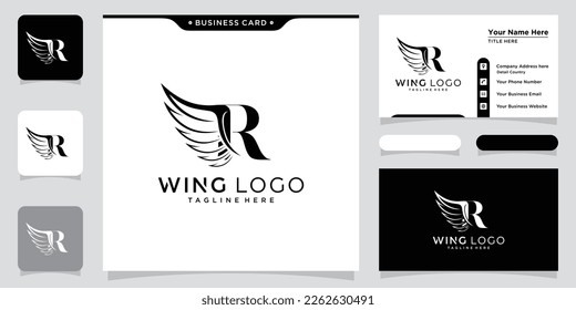 Initial R letter logo and wings symbol. Wings design element, initial logo Wings R icon