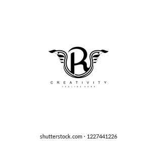 Initial R Letter Monogram Floral Crest Logotype