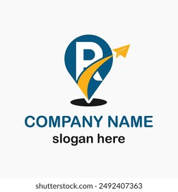 Initial r Letter with Position Icon and Paper Plane for Travel Agency Business Logo Idea