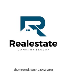 initial R letter realestate logo design template