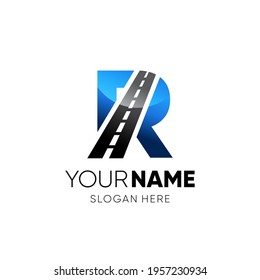 Initial R Letter Road Way Logo Design Icon Vector Graphic