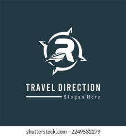 Initial R Letter with Ship Marine and Compass Icon for Travel Guide Navigation Business Logo Idea Template
