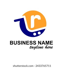 Initial r Letter in Shopping Cart, Trolley for Supermarket, Market, Shop, Store Business Simple Modern Logo Idea