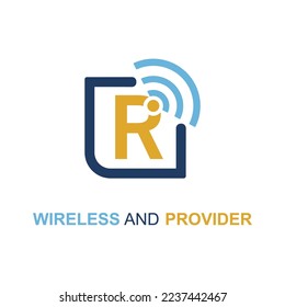 Letra R inicial con icono WIFI para la plantilla de diseño del logotipo de la empresa de servicios para proveedores