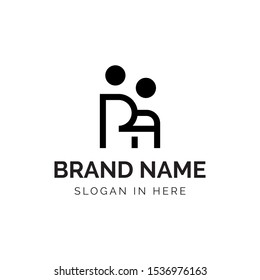 Initial R and A letters with people embraced vector logo design illustration