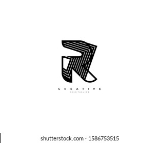 Initial R Linear Solid Stripes Monogram Logotype