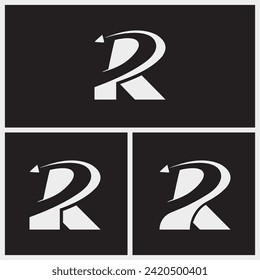 Initial R logo with up arrow combination in black and white color