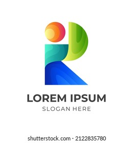 initial R logo design with 3d colorful style