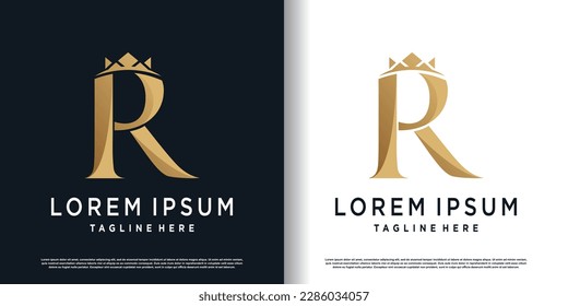 initial r logo design with crown element concept premium vector