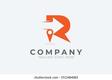 Initial R Logo, letter R with with arrow and point combination, Usable for Business and logistic Logos, Flat Vector Logo Design Template, vector illustration