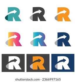 Initial R logo. letter R with arrow inside, usable for business, trading and logistic logos.