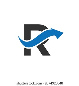 Logo Inicial R, Letra R Y Signo De Combinación De Flecha Financiera. Logotipo De Finanzas Sobre El Concepto De Letra R. Logo De Marketing Y Negocios Financieros