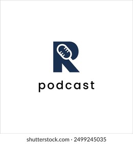 initial R logo mic audio podcast design vector