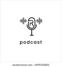 initial R logo mic audio podcast design vector