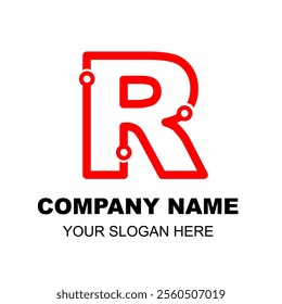 Initial R Logo. Modern R letter. Creative letter R monoline logo design vector template. Logotype for technology bussiness or tech club for research education