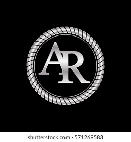 initial a and r logo silver metallic with metal circle rope frame border decorative