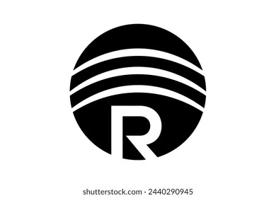 Initial R logo simple circle vector template black color