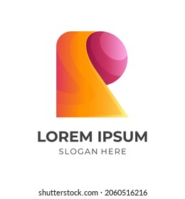 initial R logo vector with 3d red and orange color style