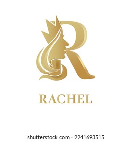 initial R luxury beauty queen woman face with crown logo design vector inspiration. consisting of letter R with lady face on negative space with crown