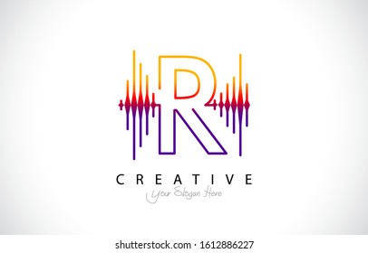 Initial R Modern Design Logo Concept. Creative Icon Logo with Sound Wave Vector Illustration.