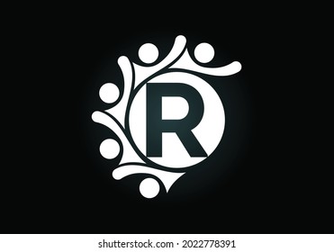 Initial R monogram alphabet with connecting people. Team, cooperation logo sign symbol. Font emblem. Logo for corporate business collaboration and great work