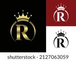 Initial R monogram alphabet with a crown. Royal, King, queen luxury symbol. Font emblem.