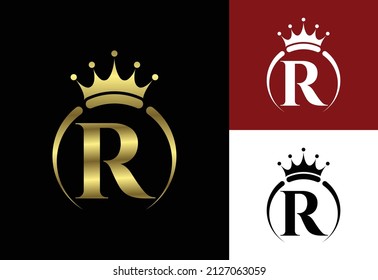 Initial R monogram alphabet with a crown. Royal, King, queen luxury symbol. Font emblem.