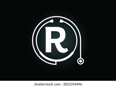 Initial R monogram alphabet with doctor stethoscope. Vector stethoscope logo or icon. Logo for medical and pharmaceutical business and company identity