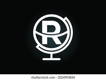 Initial R monogram alphabet with earth globe emblem. Globe logo design vector template. Font emblem. Logo for communication business  and company identity