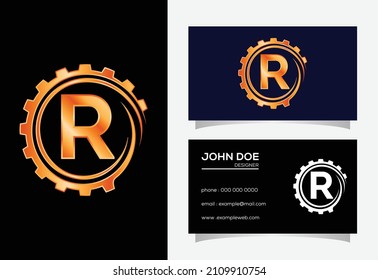 Initial R monogram alphabet in a gear spiral. Gear engineer logo design. Logo for automotive