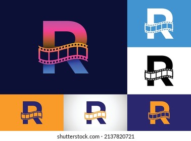 Initial R monogram alphabet incorporated with film reel. Video and movie logo concept. Font emblem. Logo for the entertainment business and company identity