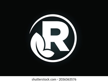 Initial R monogram alphabet with leaf. Eco-friendly logo concept. Font emblem. Modern vector logo for ecological business and company identity
