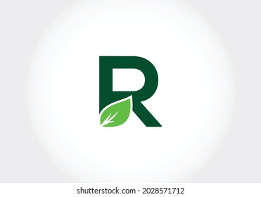 Initial R monogram alphabet with leaves. Green, eco-friendly logo concept. Modern vector logo for ecological business and company identity